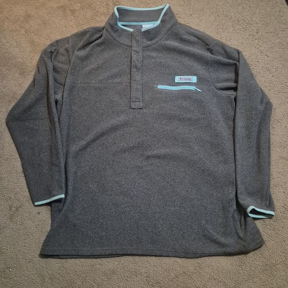 Columbia PFG Women’s XXL Gray/Blue Sweater Fleece – Fishing Pullover – EUC